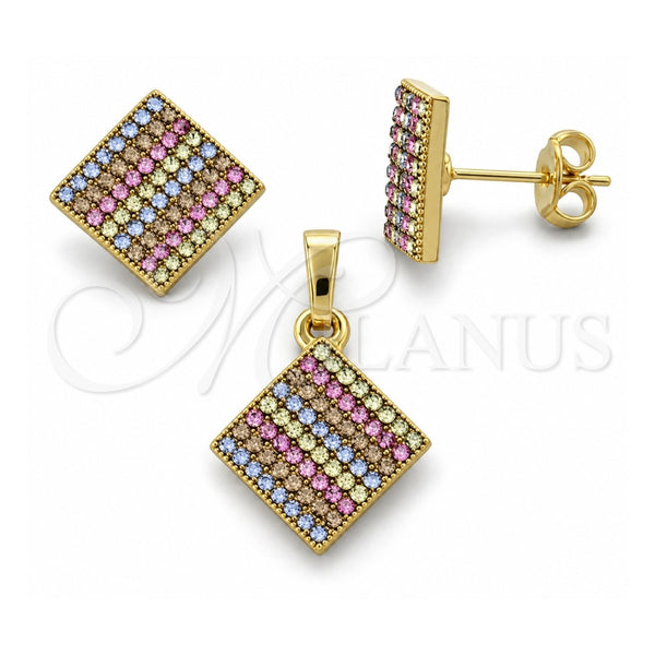 Juego de Arete y Dije de Adulto 10.164.0026.1 Oro Laminado, con Multicolor Cristal, Pulido, Tono Dorado