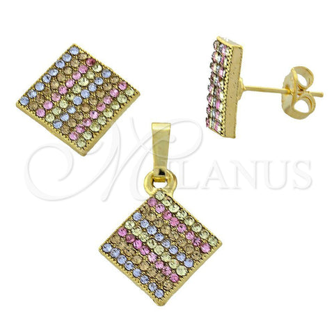 Juego de Arete y Dije de Adulto 10.164.0026.1 Oro Laminado, con Multicolor Cristal, Pulido, Tono Dorado