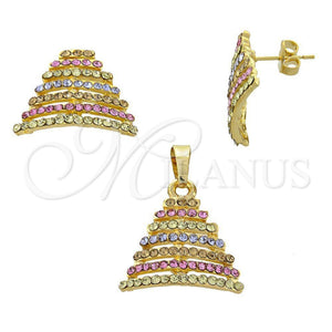Juego de Arete y Dije de Adulto 10.164.0004.1 Oro Laminado, con Multicolor Cristal, Pulido, Tono Dorado