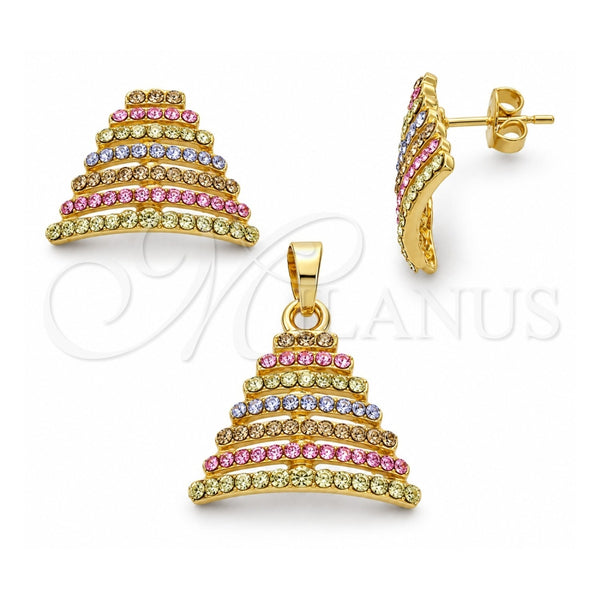 Juego de Arete y Dije de Adulto 10.164.0004.1 Oro Laminado, con Multicolor Cristal, Pulido, Tono Dorado