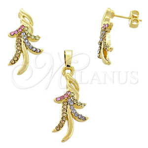 Juego de Arete y Dije de Adulto 10.164.0009.1 Oro Laminado, con Multicolor Cristal, Pulido, Tono Dorado