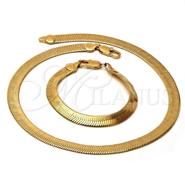 Collar y Pulsera 5.221.004.24 Oro Laminado, Diseño de Herringbone, Pulido, Tono Dorado