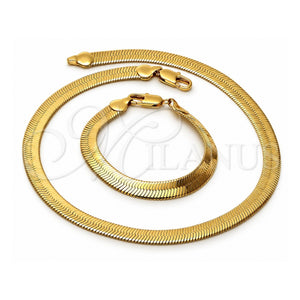 Collar y Pulsera 5.221.004.24 Oro Laminado, Diseño de Herringbone, Pulido, Tono Dorado