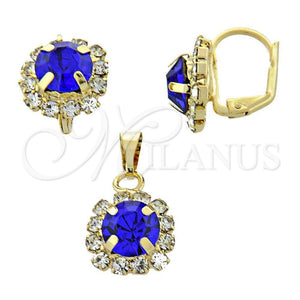 Juego de Arete y Dije de Adulto 10.122.0001 Oro Laminado, Diseño de Flor, con Zafiro Azul and Blanca Zirconia Cubica, Pulido, Tono Dorado