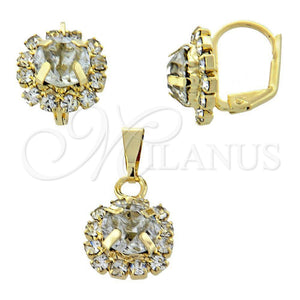 Juego de Arete y Dije de Adulto 10.122.0001.4 Oro Laminado, Diseño de Flor, con Blanca Zirconia Cubica, Pulido, Tono Dorado