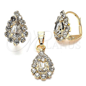Juego de Arete y Dije de Adulto 10.122.0002 Oro Laminado, Diseño de Gota y Gota, con Blanca Zirconia Cubica, Pulido, Tono Dorado