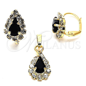 Juego de Arete y Dije de Adulto 10.122.0002.2 Oro Laminado, Diseño de Gota, con Negro and Blanca Zirconia Cubica, Pulido, Tono Dorado