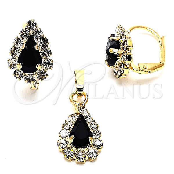 Juego de Arete y Dije de Adulto 10.122.0002.2 Oro Laminado, Diseño de Gota, con Negro and Blanca Zirconia Cubica, Pulido, Tono Dorado