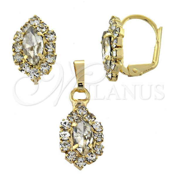 Juego de Arete y Dije de Adulto 10.122.0003 Oro Laminado, con Blanca Zirconia Cubica, Pulido, Tono Dorado