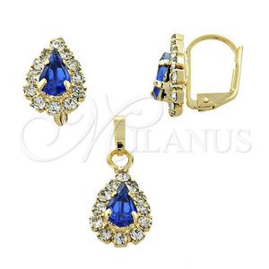 Juego de Arete y Dije de Adulto 10.122.0002.4 Oro Laminado, Diseño de Gota, con Zafiro Claro and Blanca Zirconia Cubica, Pulido, Tono Dorado