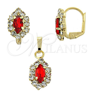 Juego de Arete y Dije de Adulto 10.122.0003.1 Oro Laminado, con Granate and Blanca Zirconia Cubica, Pulido, Tono Dorado