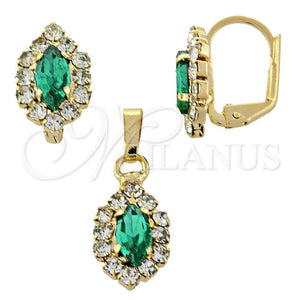 Juego de Arete y Dije de Adulto 10.122.0003.3 Oro Laminado, con Esmeralda and Blanca Zirconia Cubica, Pulido, Tono Dorado