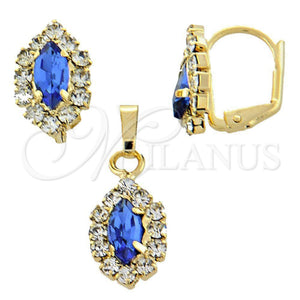 Juego de Arete y Dije de Adulto 10.122.0003.4 Oro Laminado, con Tanzanita Oscuro and Blanca Zirconia Cubica, Pulido, Tono Dorado