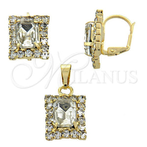 Juego de Arete y Dije de Adulto 10.122.0004 Oro Laminado, con Blanca Zirconia Cubica, Pulido, Tono Dorado