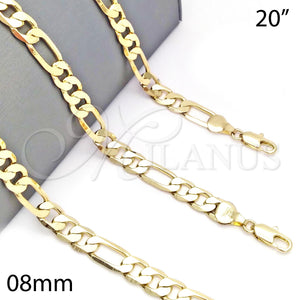 Gargantilla Basica 5.222.011.20 Oro Laminado, Diseño de Figaro, Pulido, Tono Dorado (200 Gauge, 08 MM Thickness, 20 Inches Length)