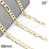 Gargantilla Basica 5.222.011.20 Oro Laminado, Diseño de Figaro, Pulido, Tono Dorado (200 Gauge, 08 MM Thickness, 20 Inches Length)
