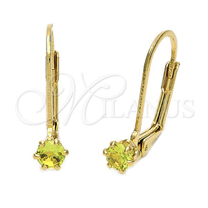 Arete Gancho Frances 5.128.103.1 Oro Laminado, con Manzana Verde Zirconia Cubica, Pulido, Tono Dorado