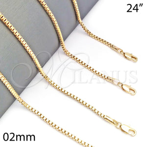 Gargantilla Basica 5.222.038.24 Oro Laminado, Diseño de Box, Pulido, Tono Dorado (02 MM Thickness, 24 Inches Length)