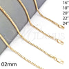 Gargantilla Basica 5.222.038.24 Oro Laminado, Diseño de Box, Pulido, Tono Dorado (02 MM Thickness, 24 Inches Length)