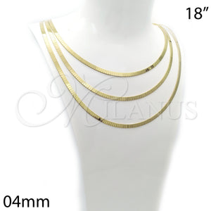 Gargantilla Basica 04.63.1167.18 Oro Laminado, Diseño de Herringbone, Pulido, Tono Dorado (04 MM Thickness, 18 Inches Length)