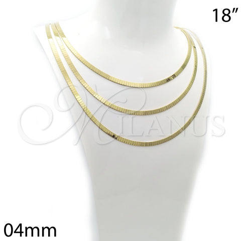 Gargantilla Basica 04.63.1167.18 Oro Laminado, Diseño de Herringbone, Pulido, Tono Dorado (04 MM Thickness, 18 Inches Length)