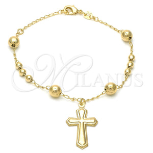 Rosario de Pulsera 5.213.013.08 Oro Laminado, Diseño de Cruz, Pulido, Tono Dorado