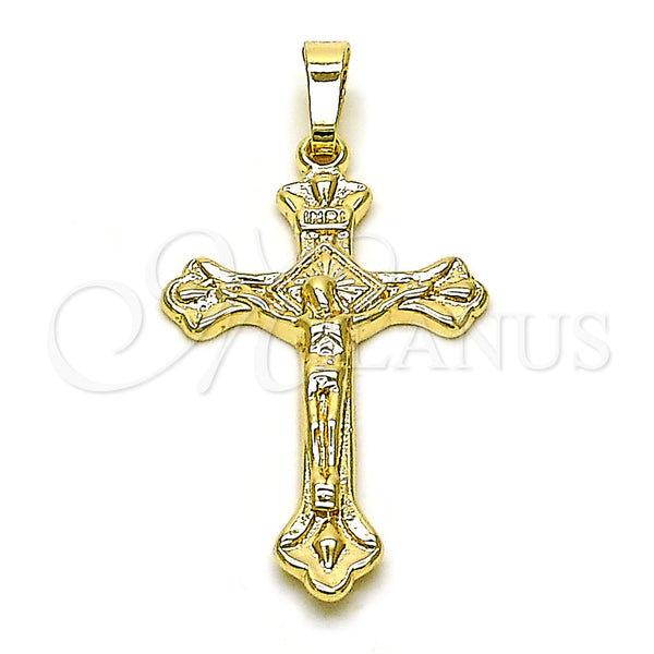Dije Religioso 5.189.013 Oro Laminado, Diseño de Cruz y Crucifijo, Pulido, Tono Dorado