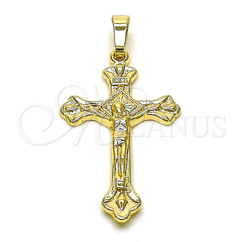 Dije Religioso 5.189.013 Oro Laminado, Diseño de Cruz y Crucifijo, Pulido, Tono Dorado