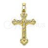 Dije Religioso 5.189.013 Oro Laminado, Diseño de Cruz y Crucifijo, Pulido, Tono Dorado