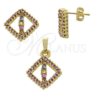 Juego de Arete y Dije de Adulto 10.164.0011.1 Oro Laminado, con Multicolor Cristal, Pulido, Tono Dorado