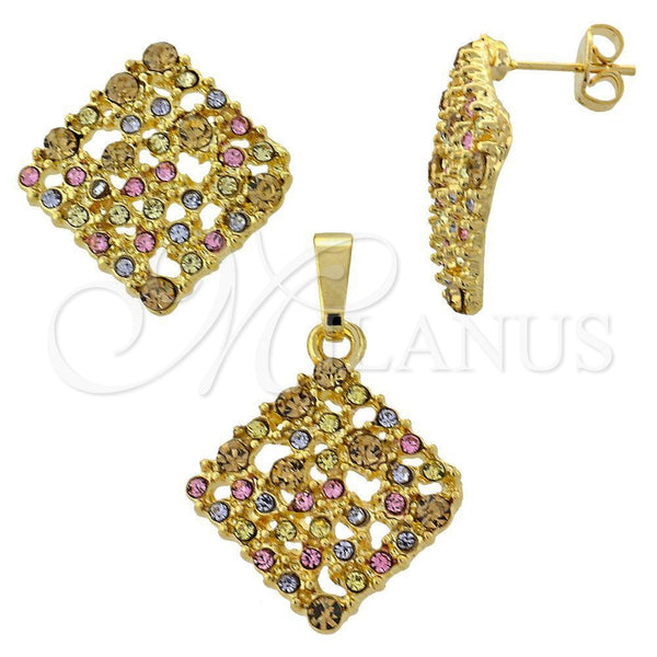 Juego de Arete y Dije de Adulto 10.164.0001.1 Oro Laminado, con Multicolor Cristal, Mate, Tono Dorado