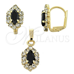 Juego de Arete y Dije de Adulto 10.122.0003.2 Oro Laminado, con Negro and Blanca Zirconia Cubica, Pulido, Tono Dorado