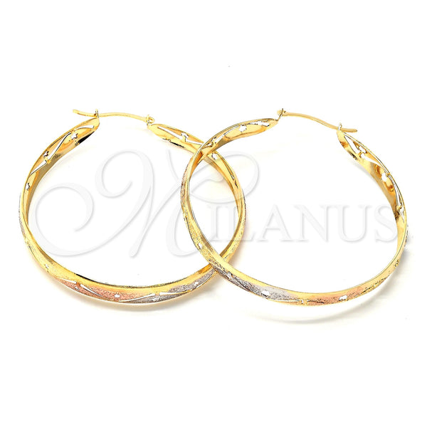 Argolla Grande 107.004 Oro Laminado, Diamantado, Tres Tonos
