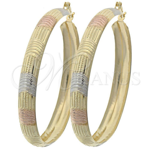 Argolla Grande 107.005 Oro Laminado, Diamantado, Tres Tonos