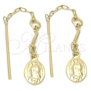 Arete Largo 5.219.007 Oro Laminado, Diseño de Guadalupe, Pulido, Tono Dorado
