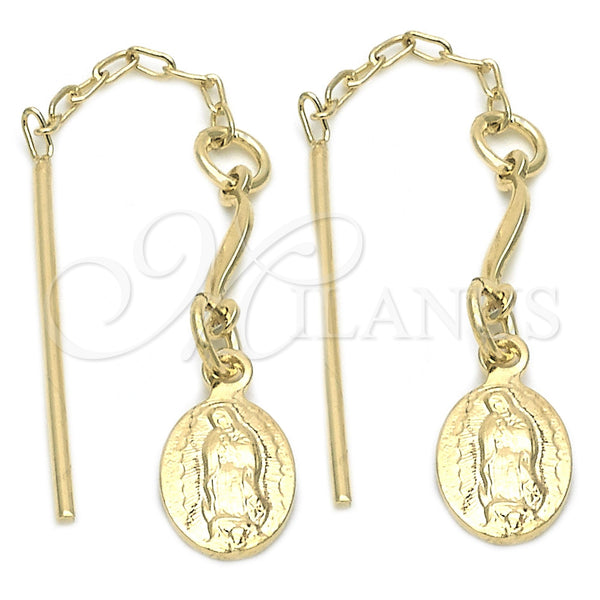 Arete Largo 5.219.007 Oro Laminado, Diseño de Guadalupe, Pulido, Tono Dorado