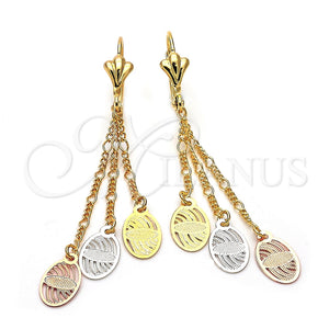 Arete Largo 85.019 Oro Laminado, Diamantado, Tres Tonos