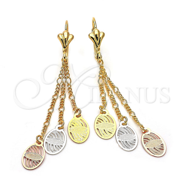 Arete Largo 85.019 Oro Laminado, Diamantado, Tres Tonos