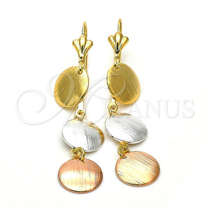 Arete Largo 73.002 Oro Laminado, Cepillado, Tres Tonos