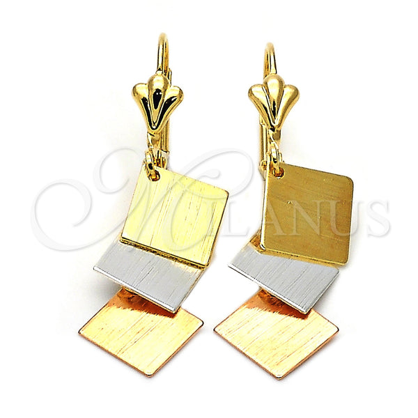 Arete Largo 72.002 Oro Laminado, Cepillado, Tres Tonos