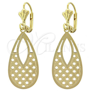 Arete Colgante 89.015 Oro Laminado, Diseño de Gota, Diamantado, Tono Dorado