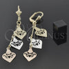 Arete Largo 85.003 Oro Laminado, Diseño de Corazón, Diamantado, Tres Tonos