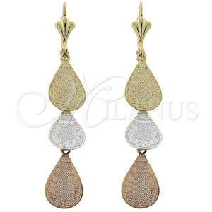 Arete Chandelier 66.007 Oro Laminado, Diseño de Flor, Diamantado, Tres Tonos