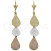Arete Chandelier 66.007 Oro Laminado, Diseño de Flor, Diamantado, Tres Tonos