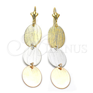 Arete Largo 62.011 Oro Laminado, Cepillado, Tres Tonos
