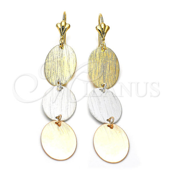 Arete Largo 62.011 Oro Laminado, Cepillado, Tres Tonos