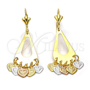 Arete Chandelier 02.32.0196 Oro Laminado, Diseño de Corazón y Gota, Diamantado, Tres Tonos