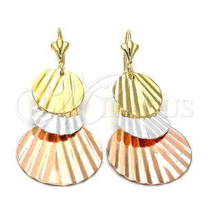 Arete Largo 65.008 Oro Laminado, Diamantado, Tres Tonos