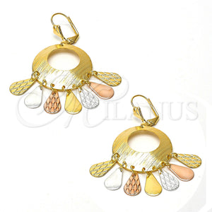 Arete Chandelier 89.004 Oro Laminado, Diseño de Gota, Diamantado, Tres Tonos