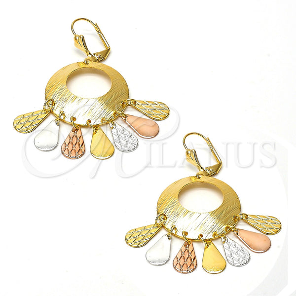 Arete Chandelier 89.004 Oro Laminado, Diseño de Gota, Diamantado, Tres Tonos